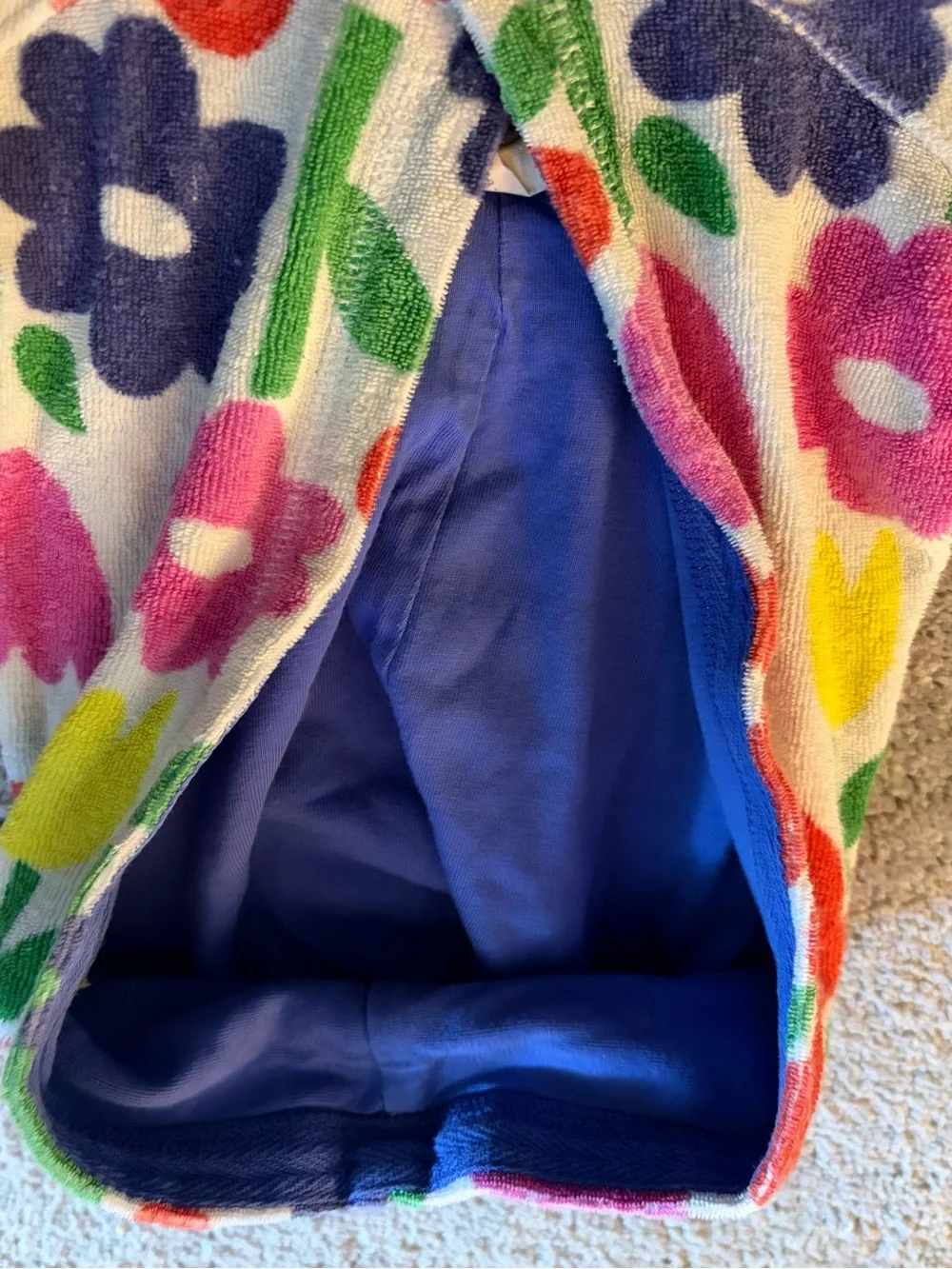 Mini Boden Kids Floral Terry Toweling Hooded Beach Cover Up Multicolor 7-8Y